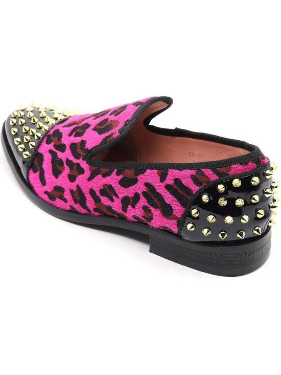 Metrocharm Men\'s Fuchsia Pink Leopard Print Loafers Smoking Slip On Formal Shoes main image 3